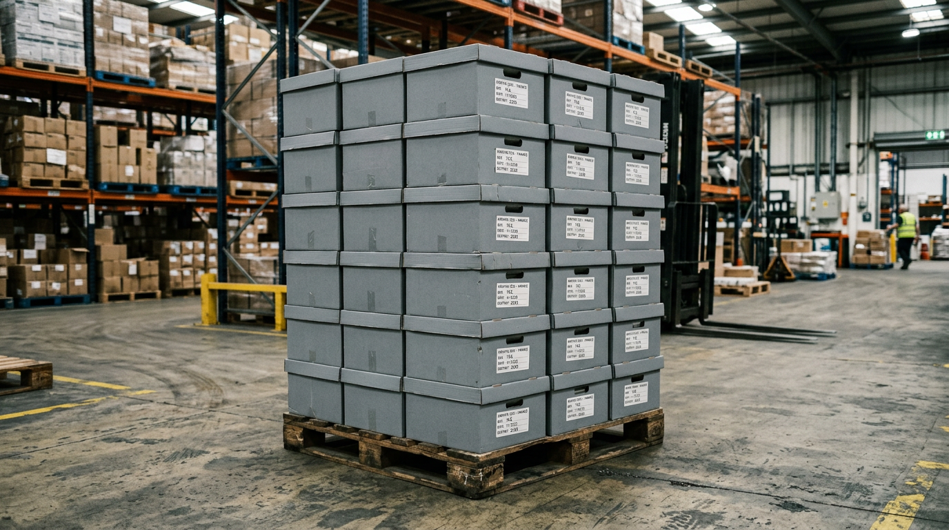 Brutalist stack of gray boxes